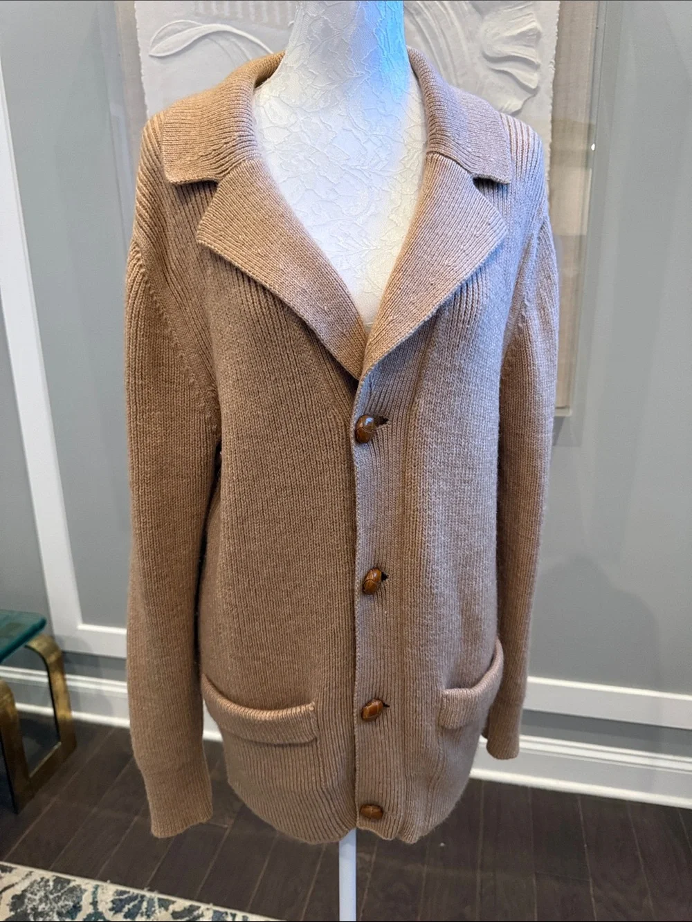Vintage RARE BATTAGLIA Beverly Hills Camel Hair Sweater Coat Blazer Large Italy